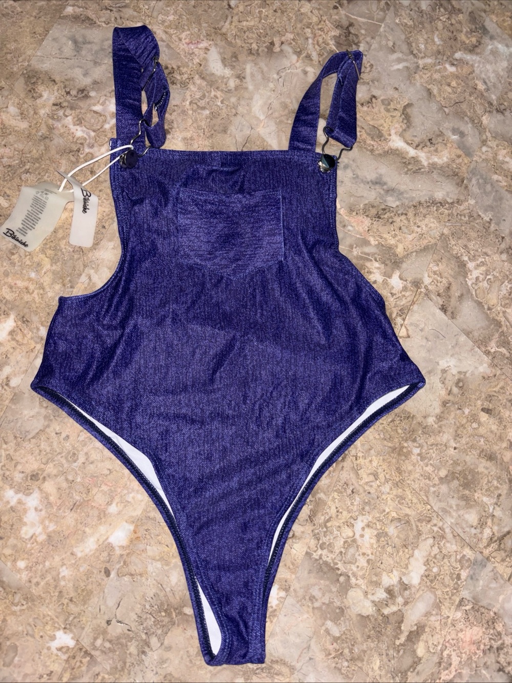 Women's Navy Blue One-Piece Swimsuit with Adjustable Straps - Picture 5 of 11
